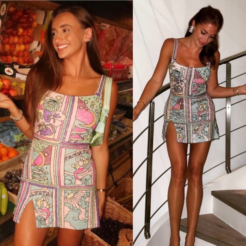 Oceanus Talia Hand Beaded Crystal Embellished Mini Dress Size M NWT